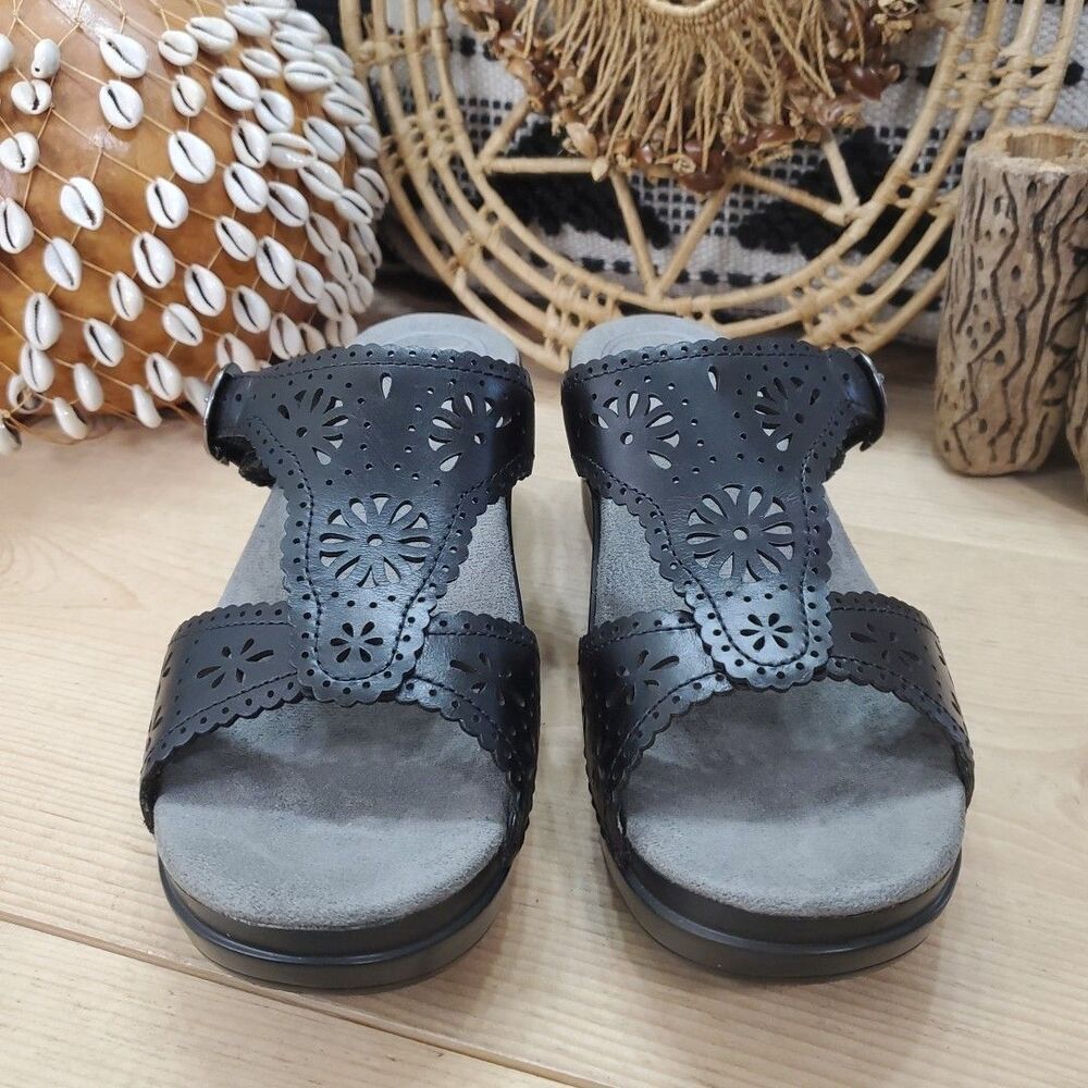 Dansko Sapphire Cut Out Leather Wedge Sandals Clog Shoe Black Women's 10-10.5/40